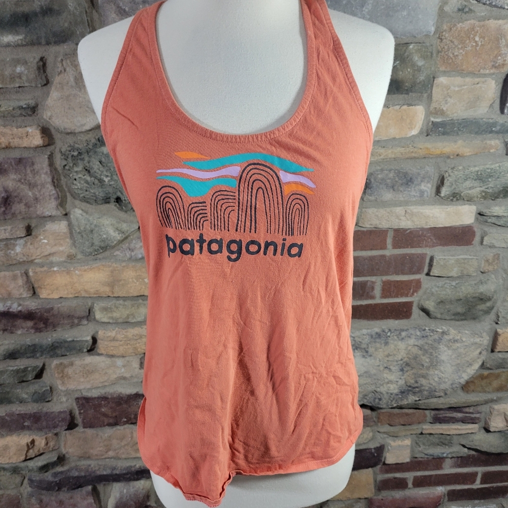 Patagonia Logo front Racerback Tank top orange size small